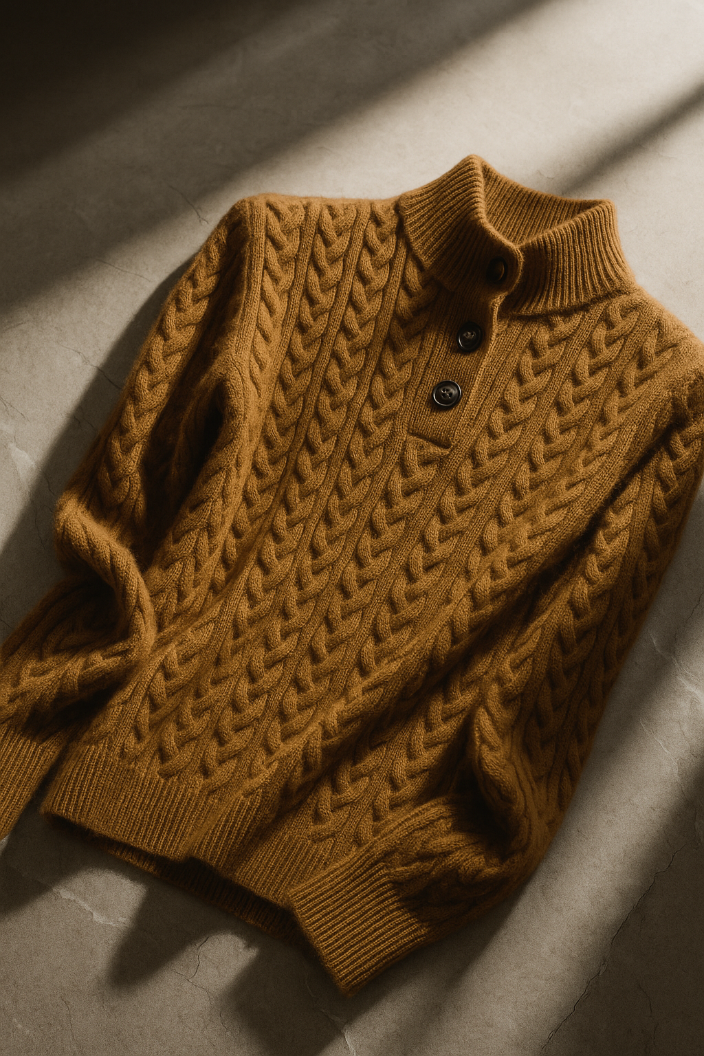 Women's Cable-Knit Cashmere Sweater — Button-Up Stand Collar 23
