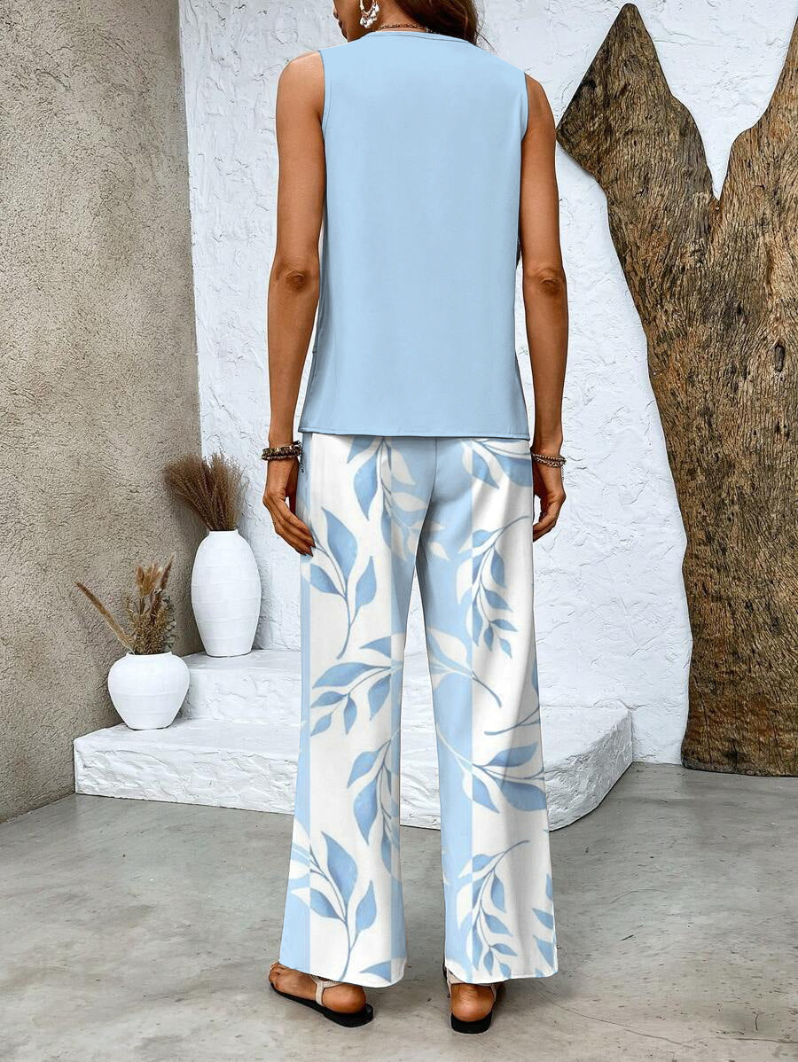 Chic Two-Piece Set Sleeveless Blouse & Wide-Leg Pants 8