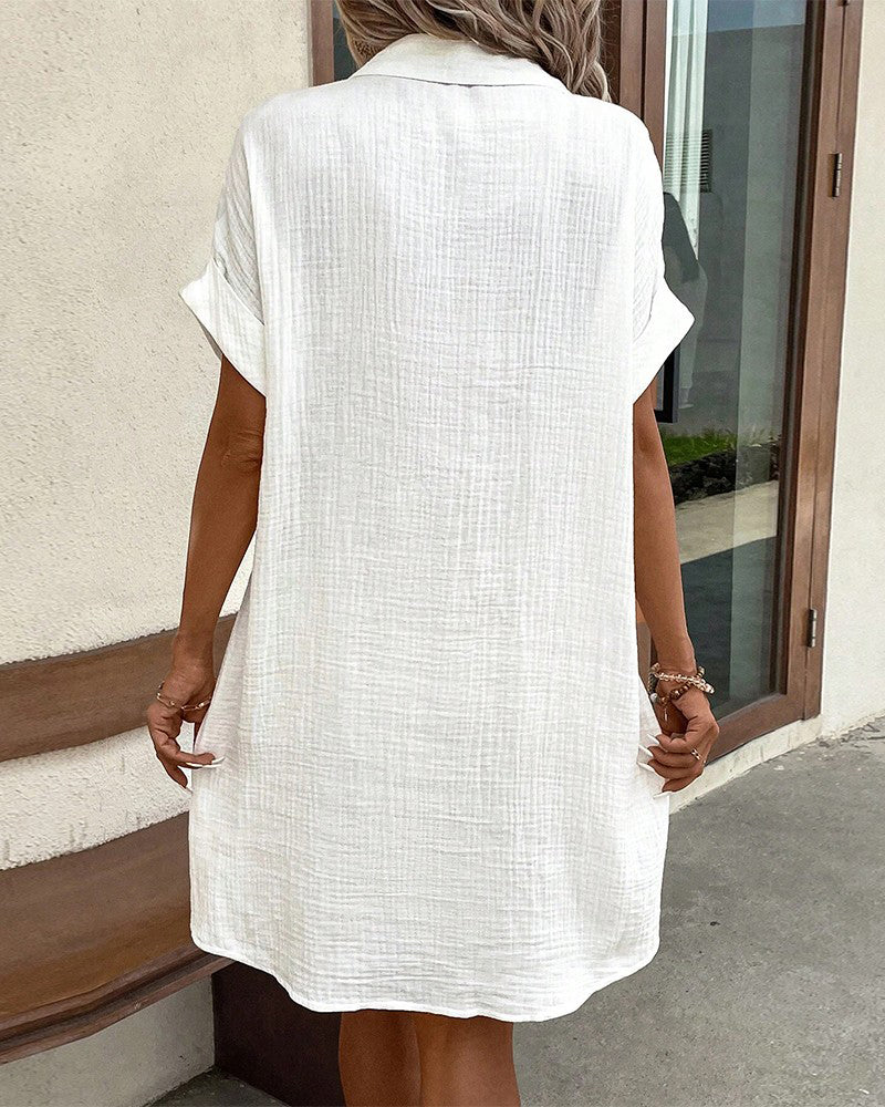 Collared Mini Shirt Dress with Button Front & Pockets 8
