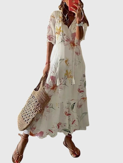 Amalia Boho Vintage Summer Dress — V-Neckline Floral 8