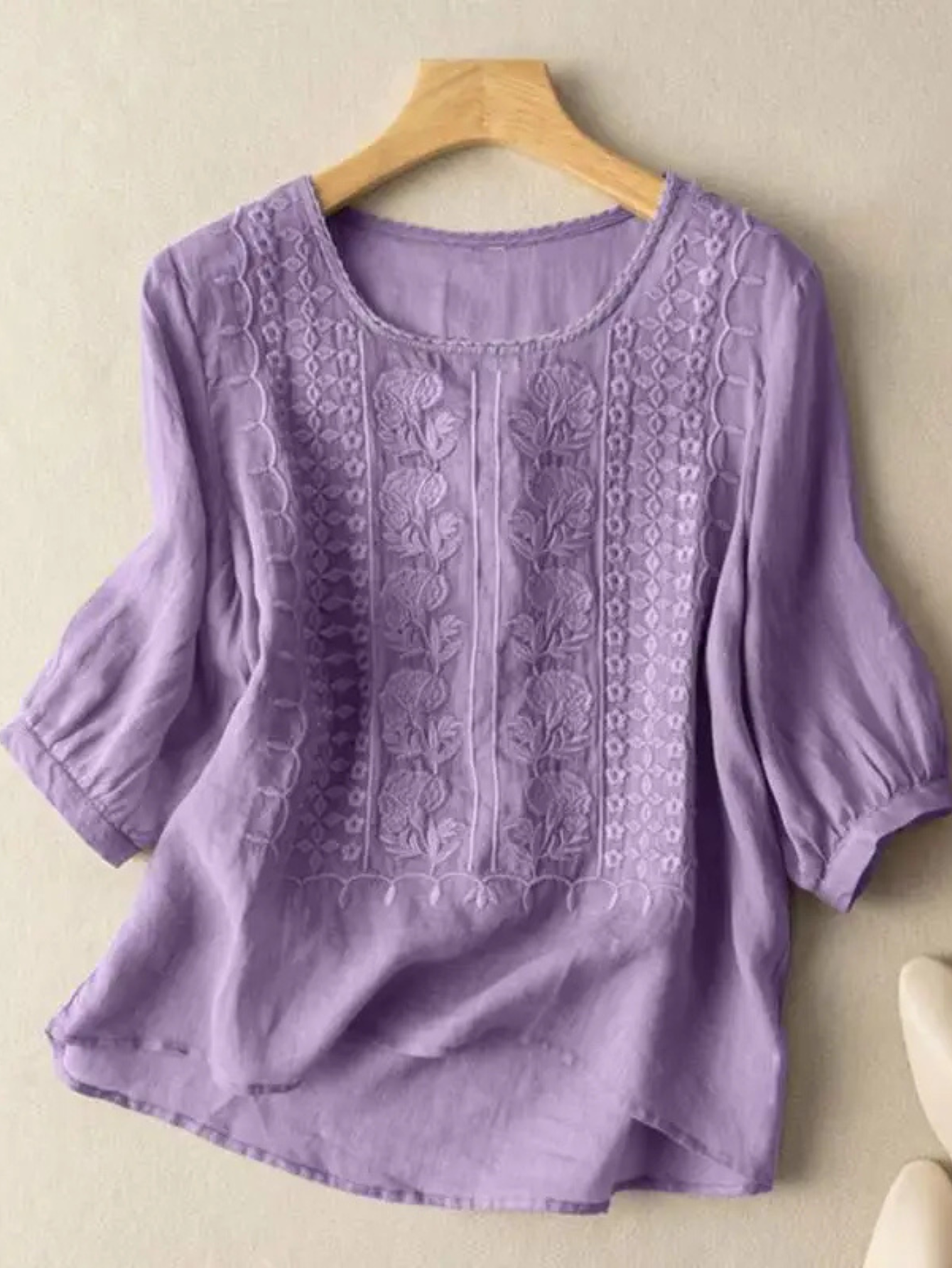 Women's Relaxed Fit Blouse with Embroidered Front Panel 5