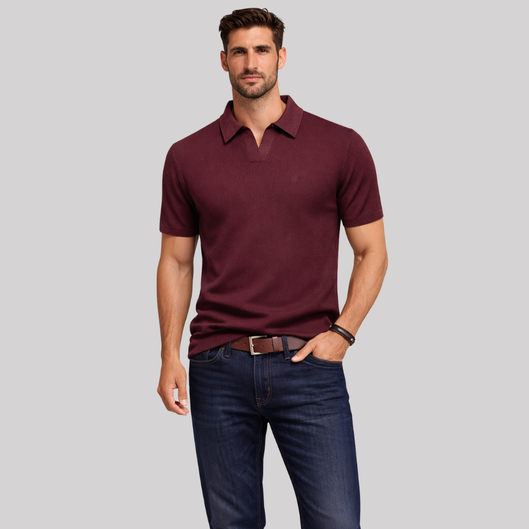 Textured Knit Men's Polo Shirt with Structured Collar | Casual Style for Warm Weather