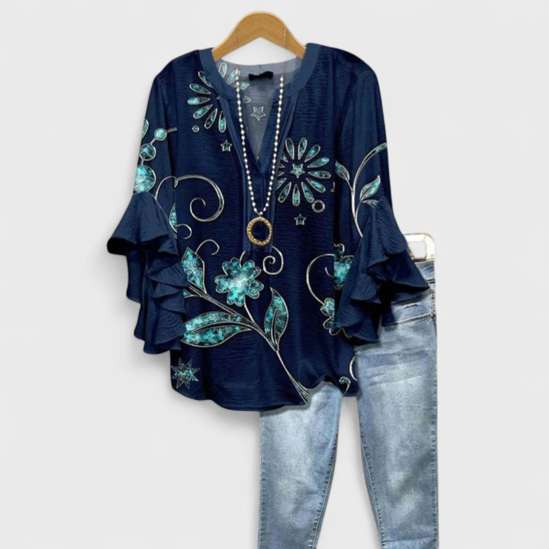 Bloom London | Women's Blouse with Floral Print & Ruffled Sleeves | Effortless Style for Everyday Elegance