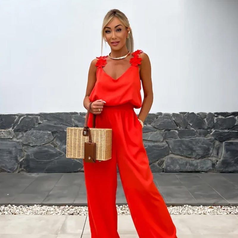 Chic Summer | Women's Jumpsuit with Wide Leg Design & V-Neck | Perfect for Casual or Dressy Occasions