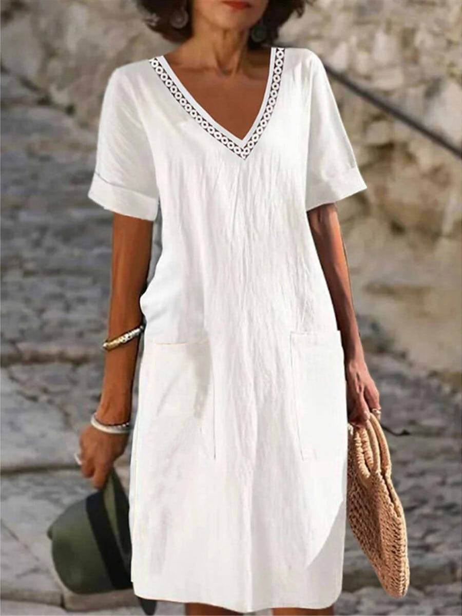 Effortless Style | Women's V Neck Straight Dress with Lightweight Fabric | Comfortable Summer Dress for All Occasions