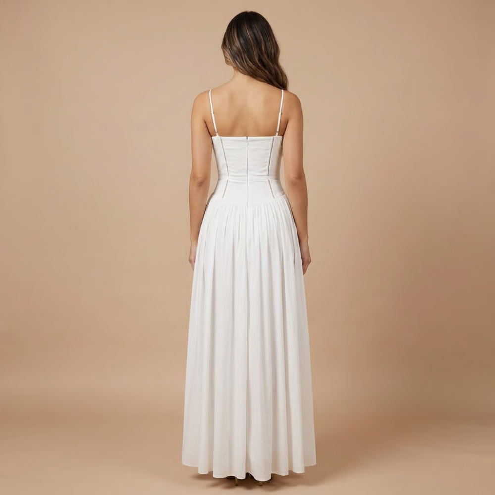 Elegant Floral Midi Dress | Women's Dress with Corset Bodice for Effortless Elegance