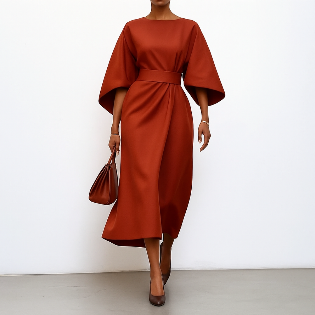 Elegant Maxi Dress | Women's Dress with Satin Feel & Batwing Sleeves | Versatile Wedding Guest Dress for Effortless Style