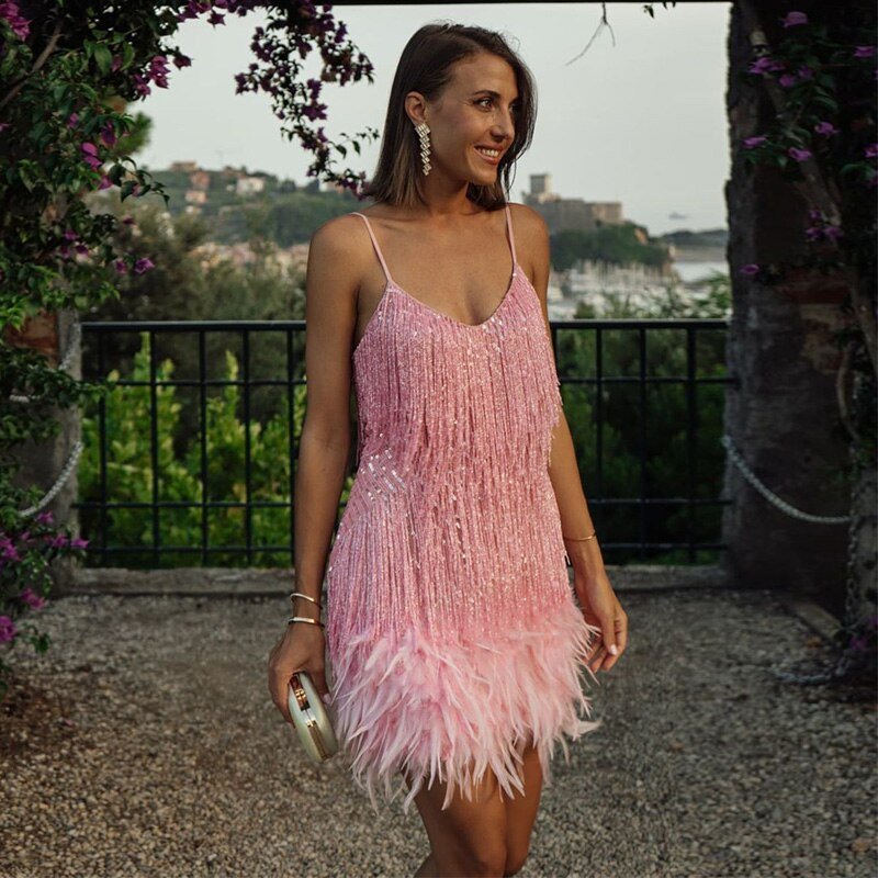 Elegant Summer Mini Dress | Women's Fitted Sequin Cocktail Dress with Shimmering Detail for Stylish Celebrations