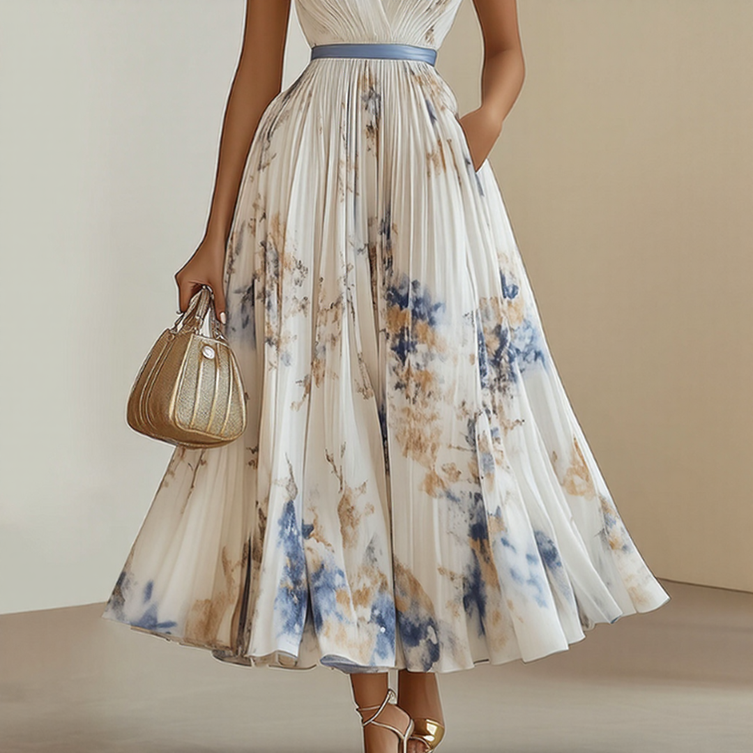 Elegant | Floral Maxi Dress with V-Neck & Ribbon Tie | Effortless Style for Women