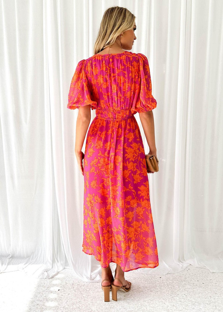 Floral Maxi Dress | Women's Summer Dress with V Neck Design | Elegant Wedding Guest Outfit for Special Occasions
