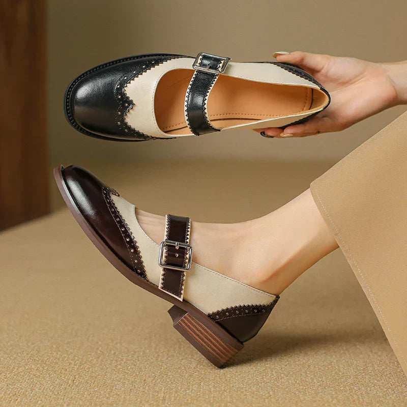 Miana Leather Mary Janes | Women's Shoes with Handcrafted Brogue Design | Timeless Comfort for Everyday Elegance