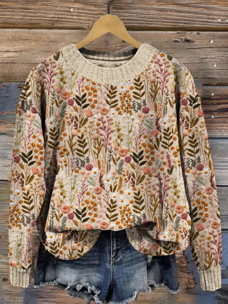 Women's Floral Pullover Sweater — Relaxed Fit Everyday Knit 1