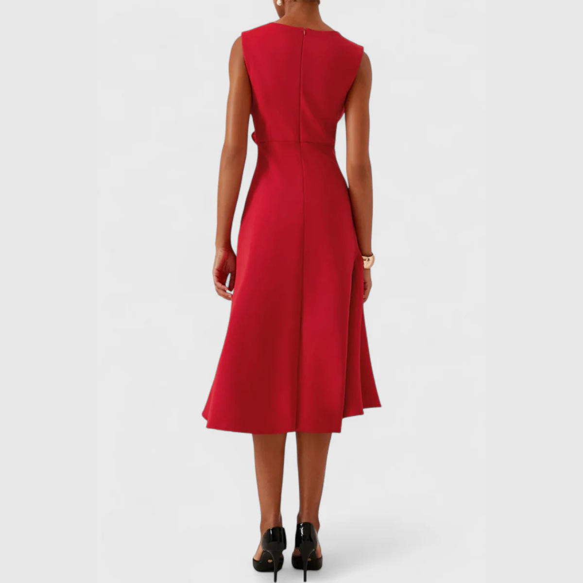 Ruffle Hem Wrap Detail Midi Dress — Sleeveless Flared Skirt 16
