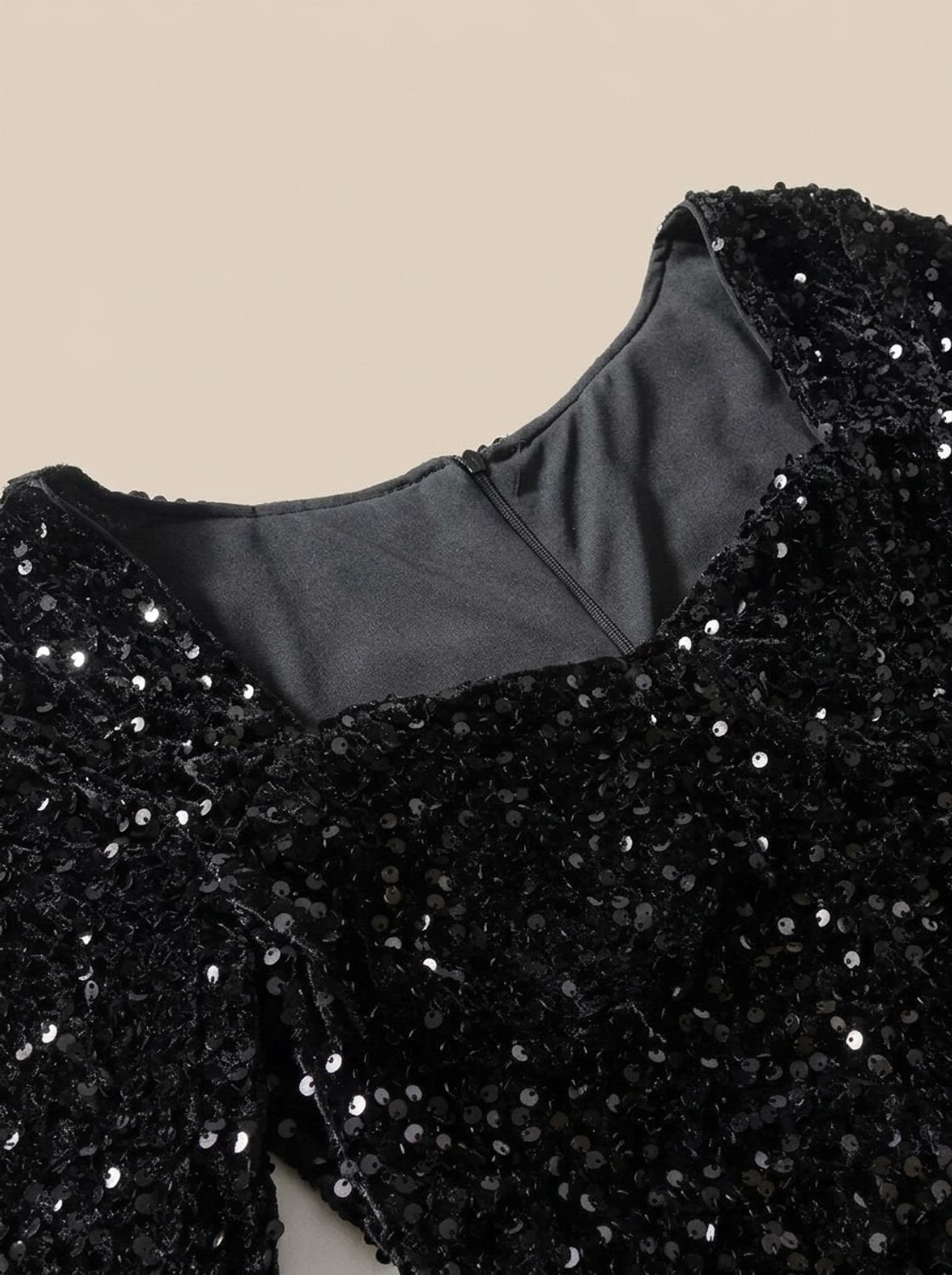 Women's Black Sequin Mini Dress with Balloon Sleeves 6