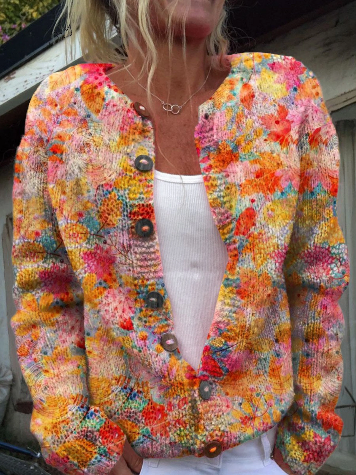 Women's Floral Open Front Cardigan — Relaxed Watercolor Print 1