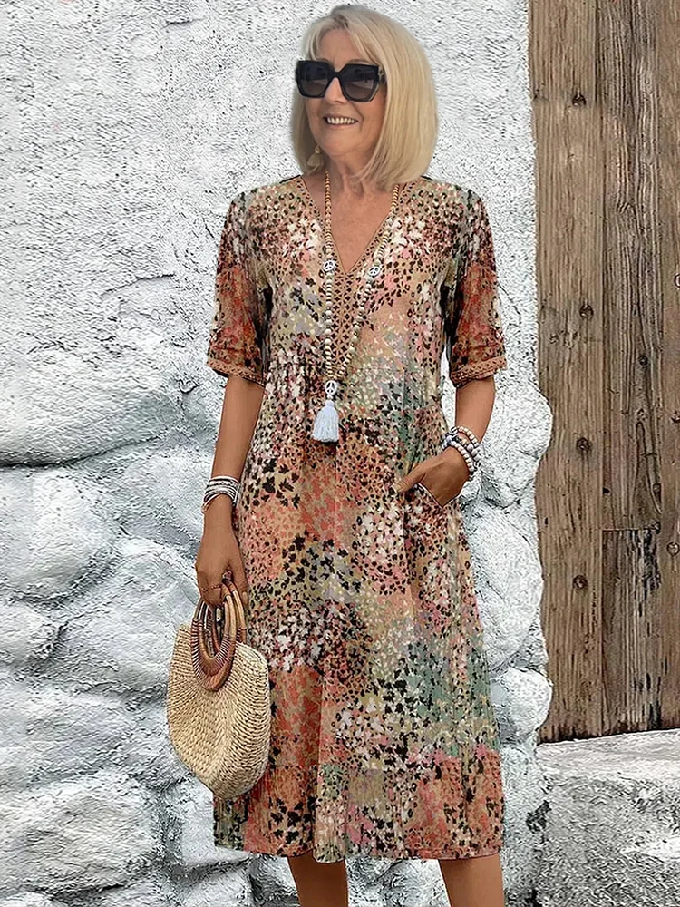 Colorful Floral Midi Dress with Pockets — Relaxed Fit 5