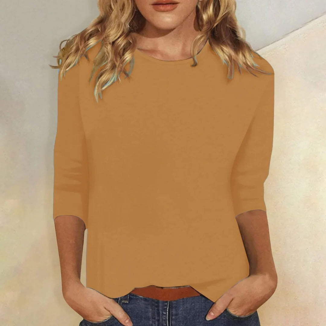 Women's Crew Neck 3/4 Sleeve Top — Relaxed Everyday Casual Fit 9