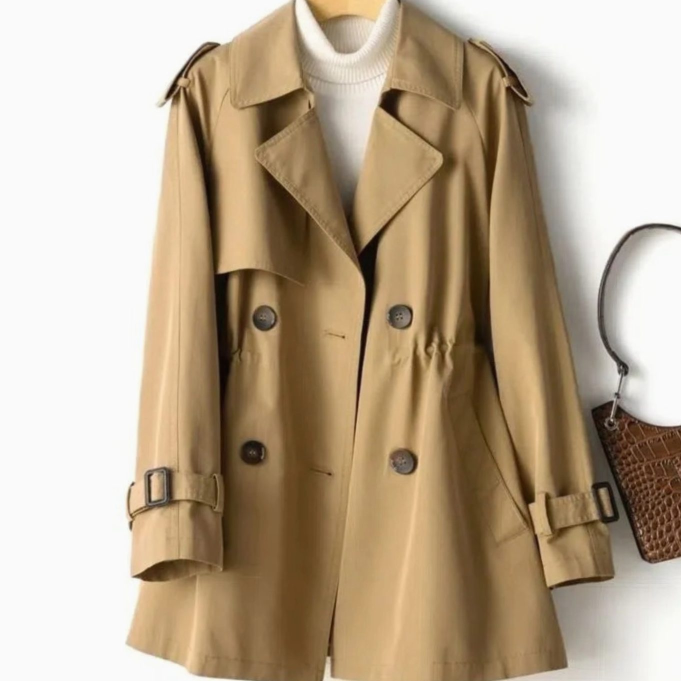 Women's Belted Double-Breasted Trench Coat — Mid-Length Style 4