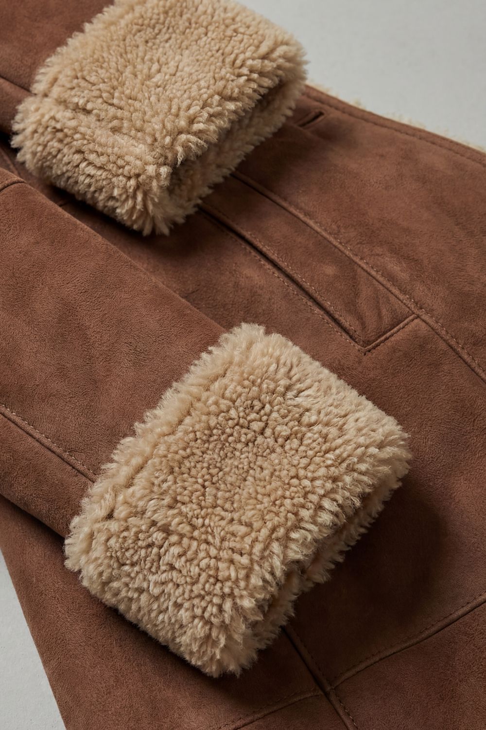 Long Shearling Lined Winter Coat for Women in Brown 6
