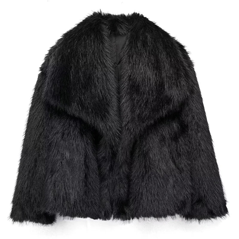Women's Faux Fur Winter Jacket Cropped Open-Front Style 11
