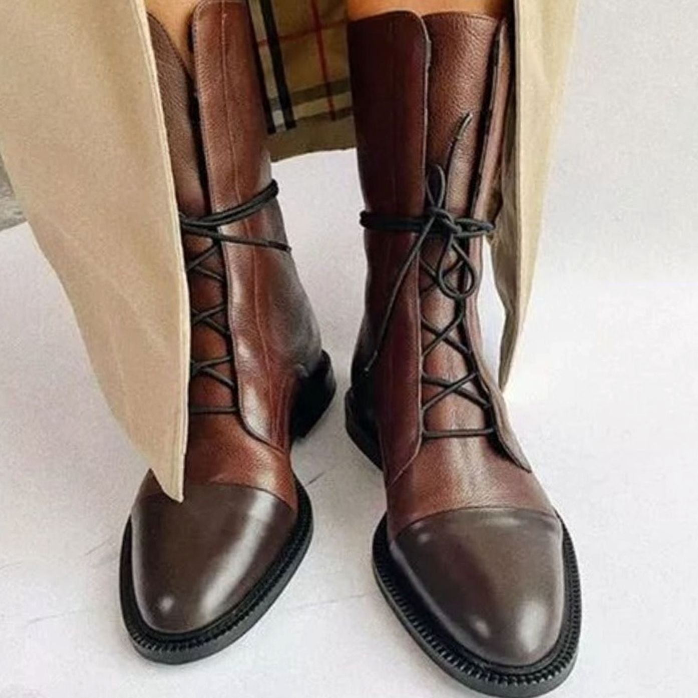 Women's Cap-Toe Lace-Up Combat Boots — Mid-Calf Style 5