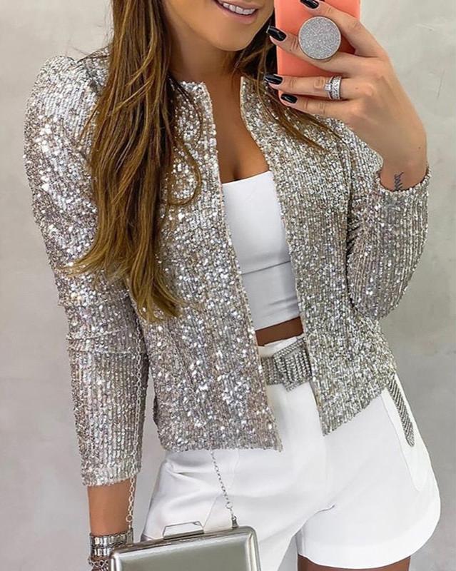 Women's Sequin Party Blazer with Open Front Design 4
