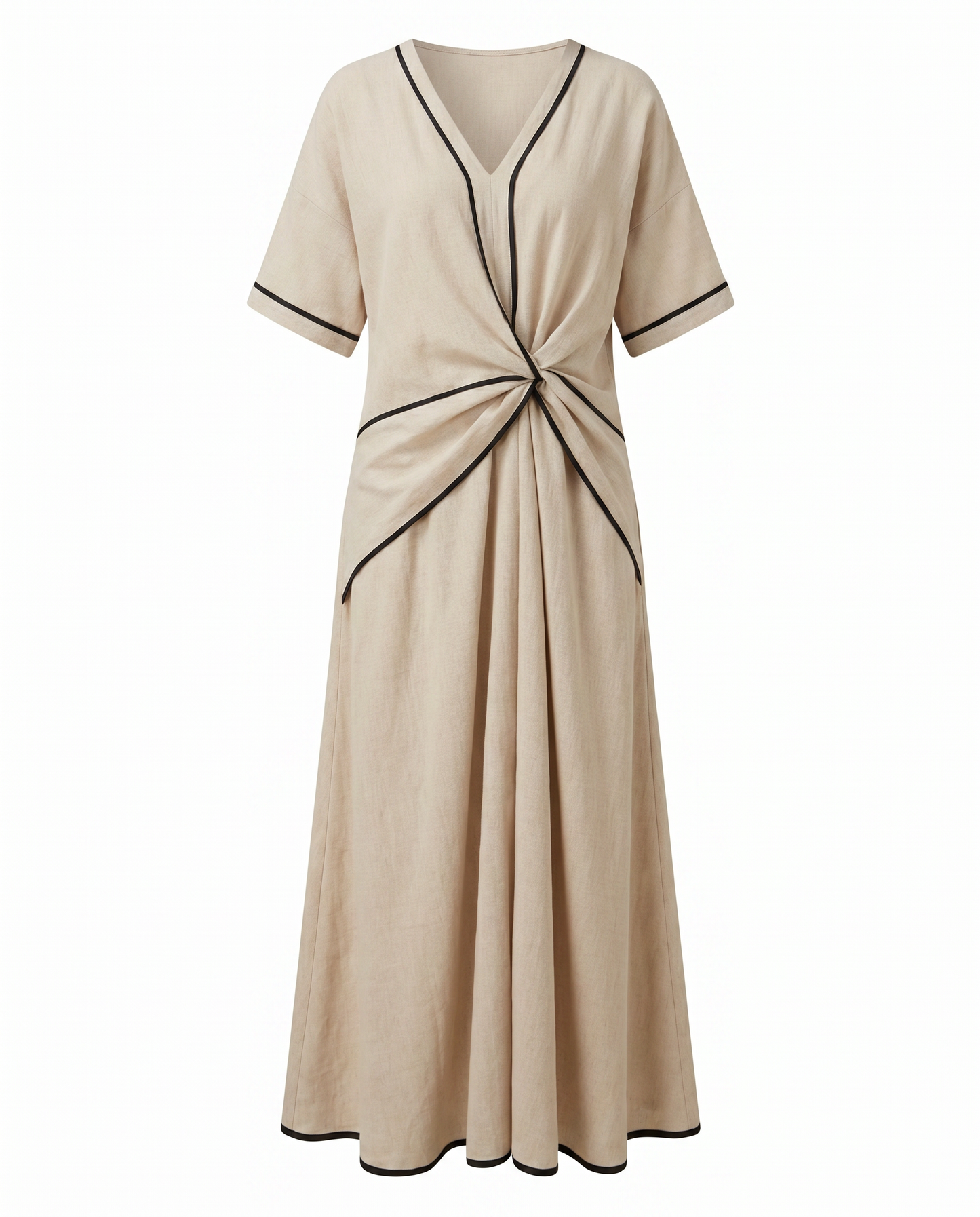 Twist Front Maxi Dress — V-Neck Contrast Trim Summer Dress 8