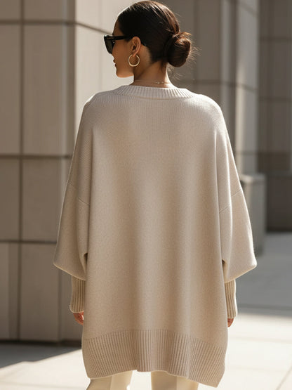 Oversized Wool Blend Knit Sweater — Women's Drop Shoulder Top 4