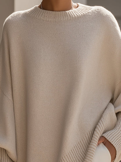 Oversized Wool Blend Knit Sweater — Women's Drop Shoulder Top 2