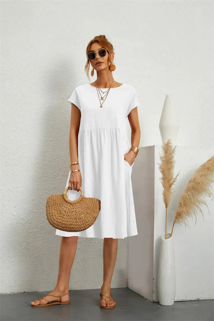 Women's Casual Midi Dress Short Sleeve with Side Pockets 12