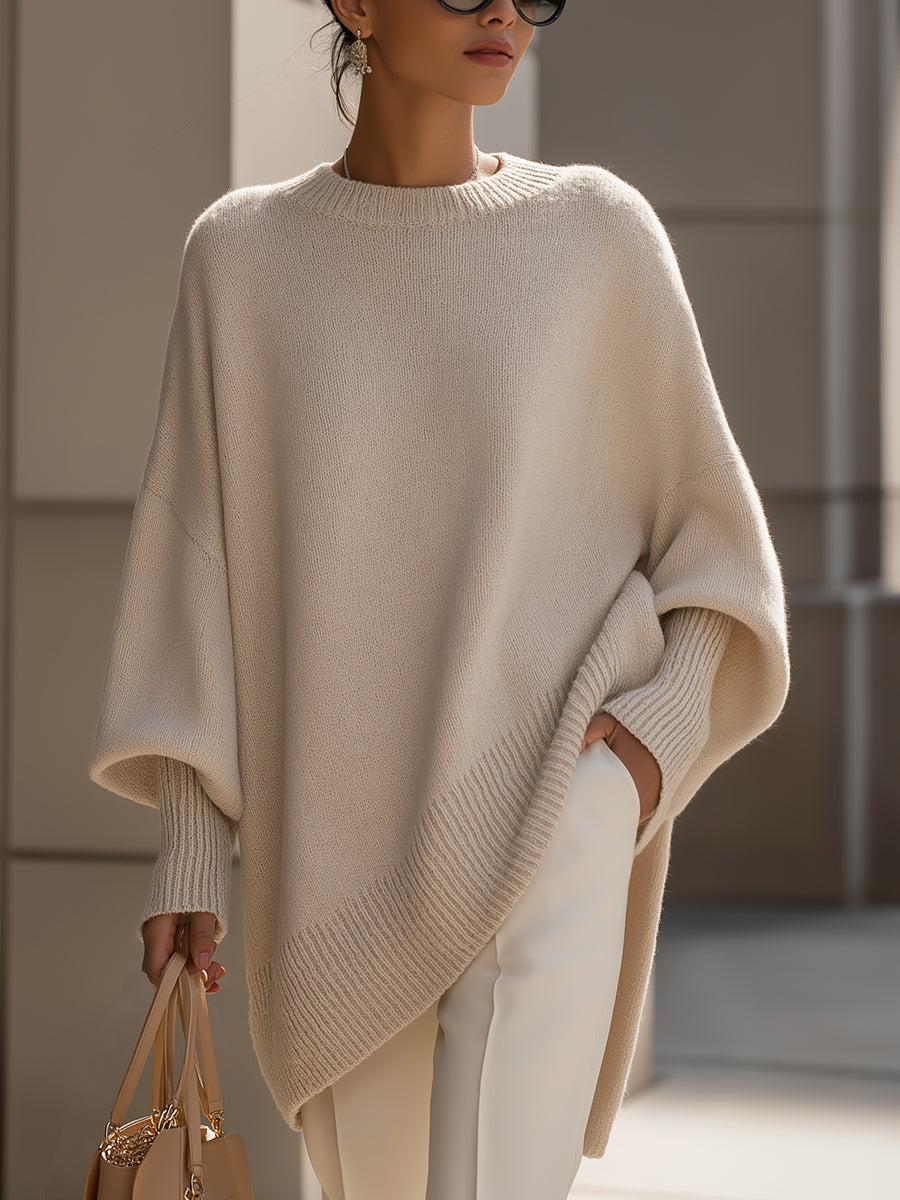 Oversized Wool Blend Knit Sweater — Women's Drop Shoulder Top 1