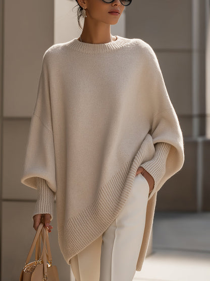 Oversized Wool Blend Knit Sweater — Women's Drop Shoulder Top 1