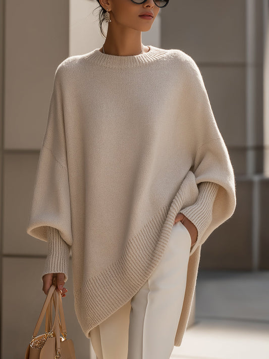 Oversized Wool Blend Knit Sweater — Women's Drop Shoulder Top 1