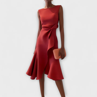 Ruffle Hem Wrap Detail Midi Dress — Sleeveless Flared Skirt 1