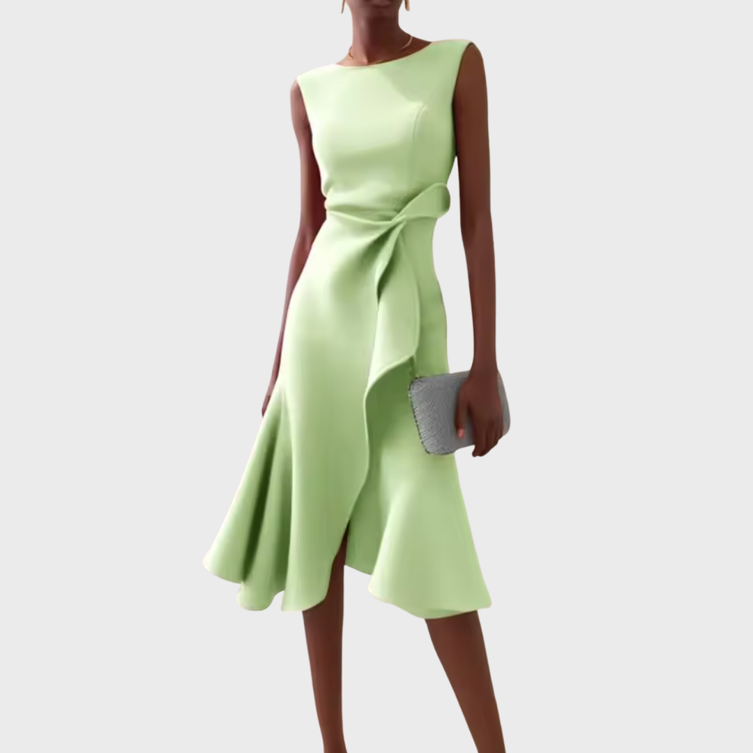 Sheila™ Draped Asymmetric Midi Dress — Sleeveless Elegant Fit 8