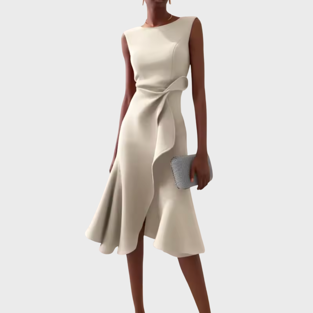Ruffle Hem Wrap Detail Midi Dress — Sleeveless Flared Skirt 10