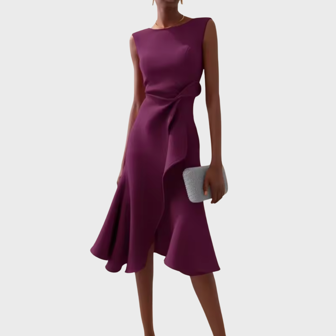 Ruffle Hem Wrap Detail Midi Dress — Sleeveless Flared Skirt 7