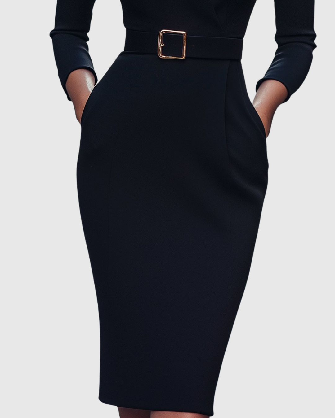 Claribel Refined Midi Dress — Mock Wrap Pencil Silhouette 4