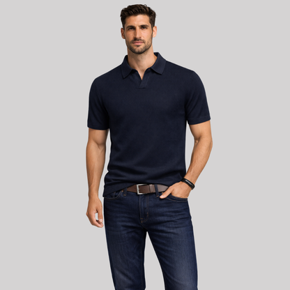 Textured Knit Men's Polo Shirt with Structured Collar | Casual Style for Warm Weather