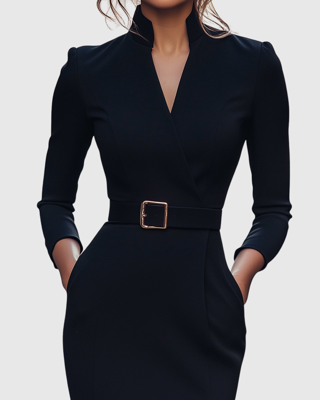 Claribel Refined Midi Dress — Mock Wrap Pencil Silhouette 3
