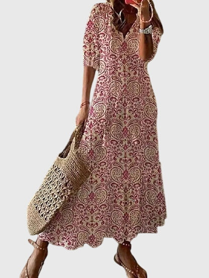 Amalia Boho Vintage Summer Dress — V-Neckline Floral 4