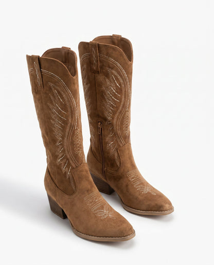 Women's Embroidered Suede Cowboy Boots — Knee-High Western Style 4