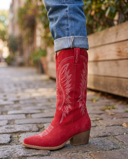 Women's Embroidered Suede Cowboy Boots — Knee-High Western Style 16