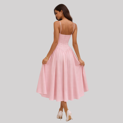 Elegant Midi Dress | Corset Bodice A-Line Design with Flared Skirt | Perfect for Formal Occasions