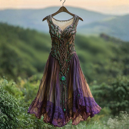 Tribal Elegance | Women's Midi Dress with Gradient Lace Splicing | Vintage Style for Summer Outings