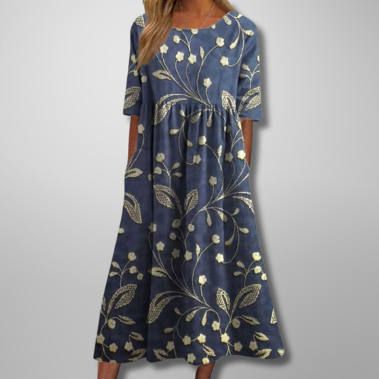 Embroidered Relaxed Floral Midi Dress for Women 1