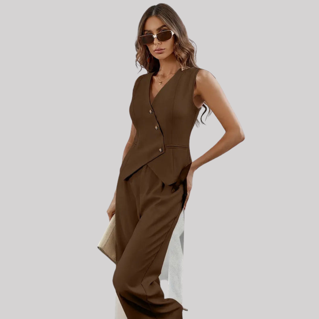 Rovena | Women's Outfit Set with Tailored Vest & Wide Leg Trousers | Elegant Styling for Versatile Looks