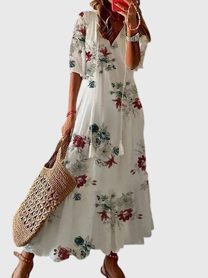 Amalia Boho Vintage Summer Dress — V-Neckline Floral 6