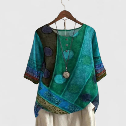 Women's Bohemian Patchwork Top — Wide Fit Short Sleeve Blouse 2