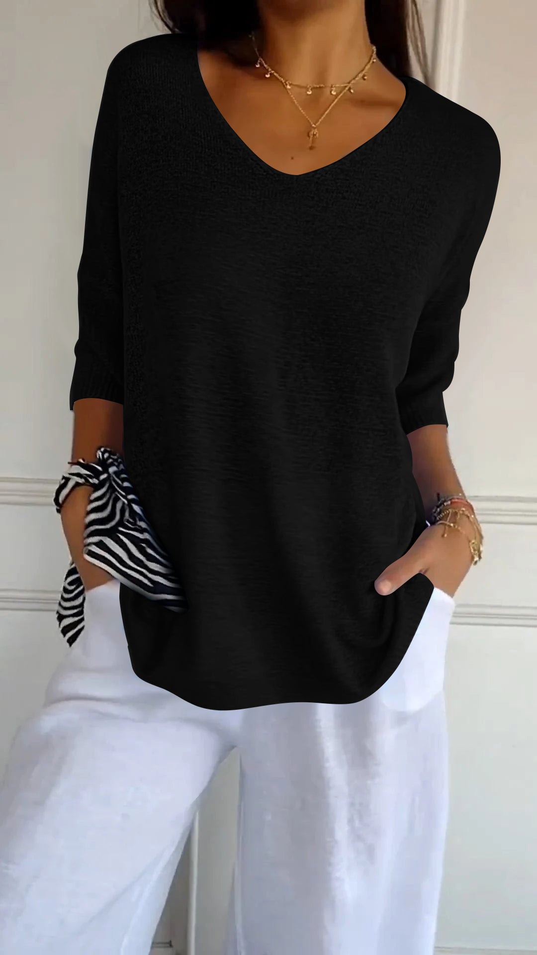 Women's V-Neck Knit Top — Slim Fit Lightweight Sweater 10